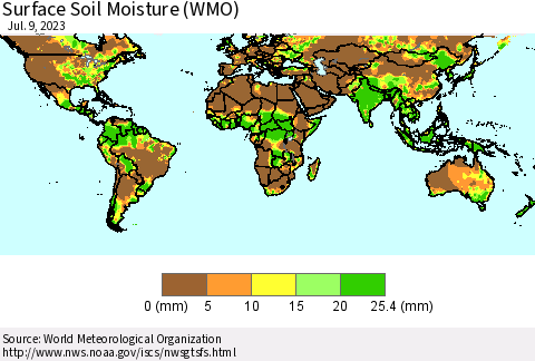 World Surface Soil Moisture (WMO) Thematic Map For 7/3/2023 - 7/9/2023