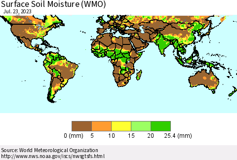 World Surface Soil Moisture (WMO) Thematic Map For 7/17/2023 - 7/23/2023