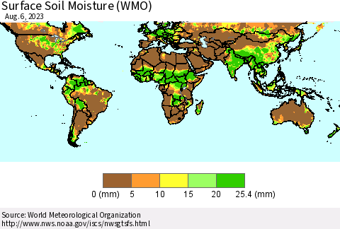 World Surface Soil Moisture (WMO) Thematic Map For 7/31/2023 - 8/6/2023
