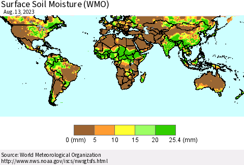 World Surface Soil Moisture (WMO) Thematic Map For 8/7/2023 - 8/13/2023