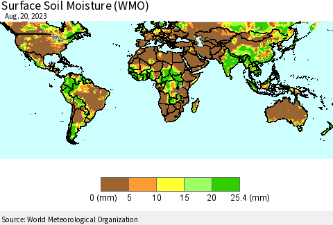 World Surface Soil Moisture (WMO) Thematic Map For 8/14/2023 - 8/20/2023