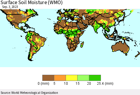 World Surface Soil Moisture (WMO) Thematic Map For 8/28/2023 - 9/3/2023