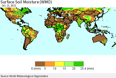 World Surface Soil Moisture (WMO) Thematic Map For 10/9/2023 - 10/15/2023