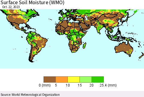 World Surface Soil Moisture (WMO) Thematic Map For 10/16/2023 - 10/22/2023