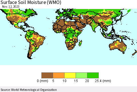 World Surface Soil Moisture (WMO) Thematic Map For 11/6/2023 - 11/12/2023