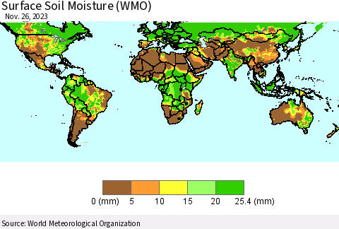 World Surface Soil Moisture (WMO) Thematic Map For 11/20/2023 - 11/26/2023