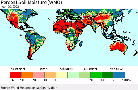 World Percent Soil Moisture (WMO) Thematic Map For 4/6/2022 - 4/10/2022