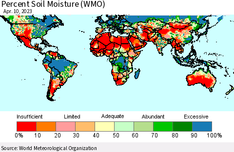 World Percent Soil Moisture (WMO) Thematic Map For 4/6/2023 - 4/10/2023