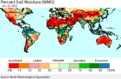 World Percent Soil Moisture (WMO) Thematic Map For 6/21/2023 - 6/25/2023