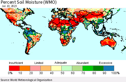 World Percent Soil Moisture (WMO) Thematic Map For 7/6/2023 - 7/10/2023