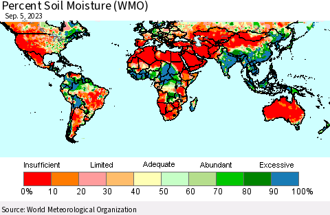 World Percent Soil Moisture (WMO) Thematic Map For 9/1/2023 - 9/5/2023