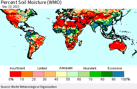 World Percent Soil Moisture (WMO) Thematic Map For 9/6/2023 - 9/10/2023