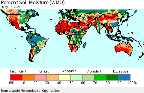 World Percent Soil Moisture (WMO) Thematic Map For 5/11/2024 - 5/15/2024