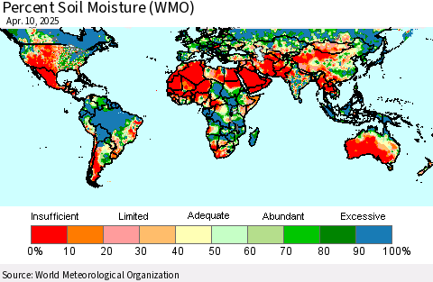 World Percent Soil Moisture (WMO) Thematic Map For 4/6/2025 - 4/10/2025