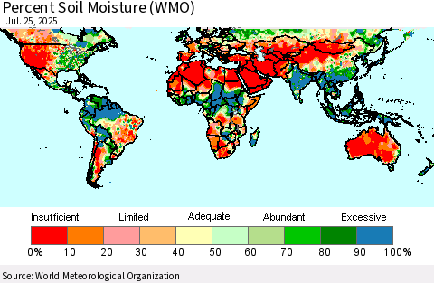 World Percent Soil Moisture (WMO) Thematic Map For 7/21/2025 - 7/25/2025