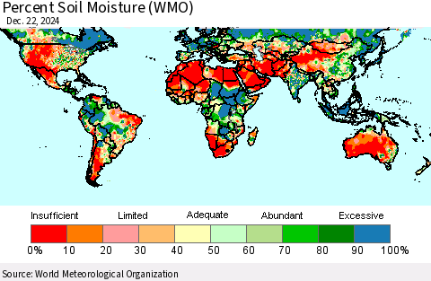 World Percent Soil Moisture (WMO) Thematic Map For 12/16/2024 - 12/22/2024