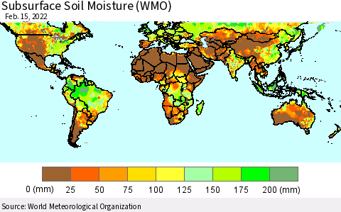 World Subsurface Soil Moisture (WMO) Thematic Map For 2/11/2022 - 2/15/2022
