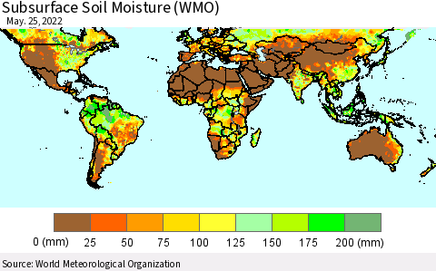 World Subsurface Soil Moisture (WMO) Thematic Map For 5/21/2022 - 5/25/2022