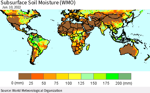 World Subsurface Soil Moisture (WMO) Thematic Map For 6/6/2022 - 6/10/2022