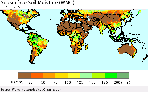 World Subsurface Soil Moisture (WMO) Thematic Map For 6/21/2022 - 6/25/2022