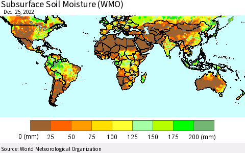 World Subsurface Soil Moisture (WMO) Thematic Map For 12/21/2022 - 12/25/2022