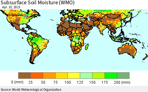 World Subsurface Soil Moisture (WMO) Thematic Map For 4/6/2023 - 4/10/2023