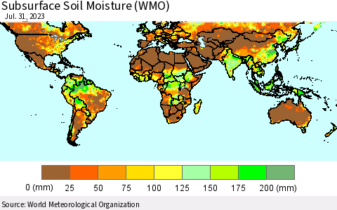World Subsurface Soil Moisture (WMO) Thematic Map For 7/26/2023 - 7/31/2023