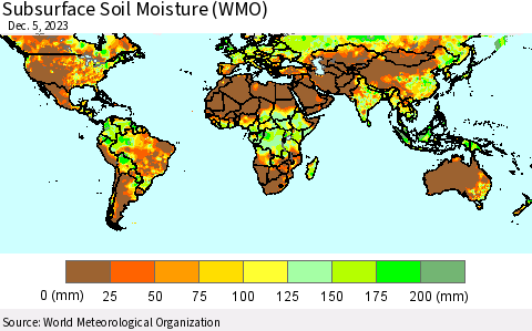 World Subsurface Soil Moisture (WMO) Thematic Map For 12/1/2023 - 12/5/2023