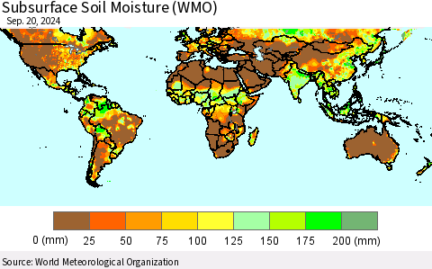 World Subsurface Soil Moisture (WMO) Thematic Map For 9/16/2024 - 9/20/2024