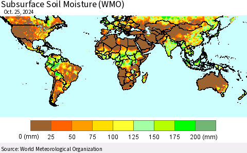 World Subsurface Soil Moisture (WMO) Thematic Map For 10/21/2024 - 10/25/2024