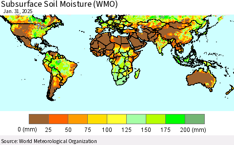 World Subsurface Soil Moisture (WMO) Thematic Map For 1/26/2025 - 1/31/2025