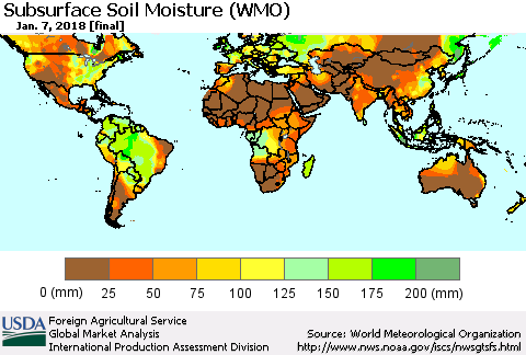 World Subsurface Soil Moisture (WMO) Thematic Map For 1/1/2018 - 1/7/2018