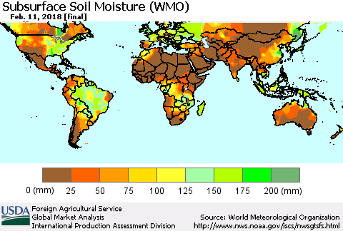 World Subsurface Soil Moisture (WMO) Thematic Map For 2/5/2018 - 2/11/2018