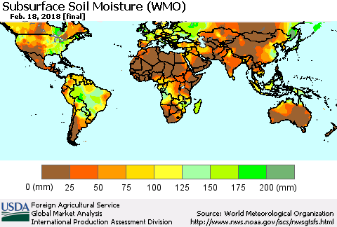 World Subsurface Soil Moisture (WMO) Thematic Map For 2/12/2018 - 2/18/2018