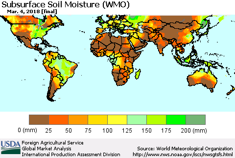 World Subsurface Soil Moisture (WMO) Thematic Map For 2/26/2018 - 3/4/2018