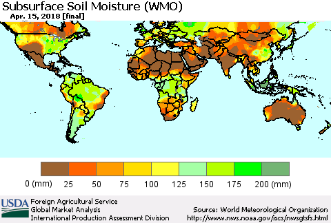 World Subsurface Soil Moisture (WMO) Thematic Map For 4/9/2018 - 4/15/2018
