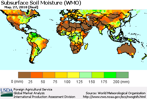 World Subsurface Soil Moisture (WMO) Thematic Map For 5/21/2018 - 5/27/2018