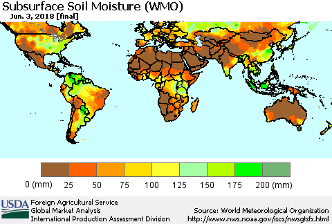 World Subsurface Soil Moisture (WMO) Thematic Map For 5/28/2018 - 6/3/2018