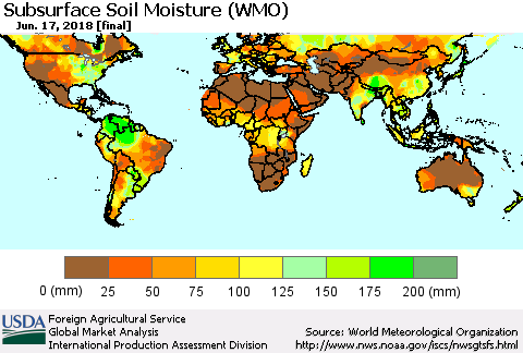 World Subsurface Soil Moisture (WMO) Thematic Map For 6/11/2018 - 6/17/2018
