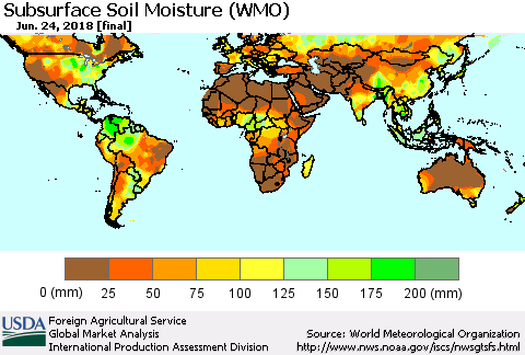 World Subsurface Soil Moisture (WMO) Thematic Map For 6/18/2018 - 6/24/2018