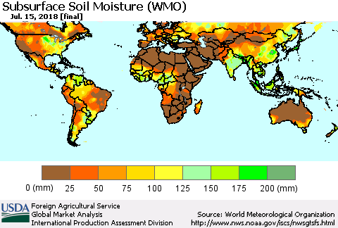 World Subsurface Soil Moisture (WMO) Thematic Map For 7/9/2018 - 7/15/2018