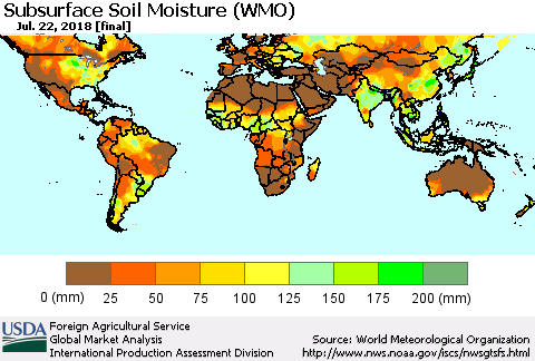 World Subsurface Soil Moisture (WMO) Thematic Map For 7/16/2018 - 7/22/2018