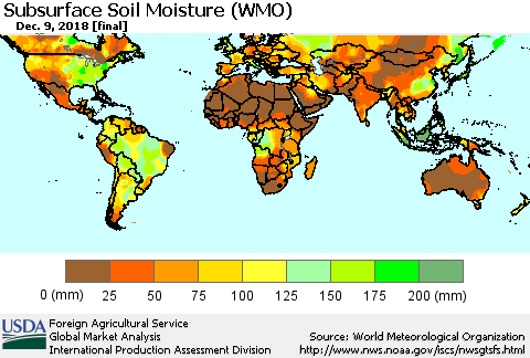 World Subsurface Soil Moisture (WMO) Thematic Map For 12/3/2018 - 12/9/2018