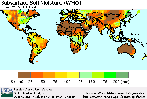 World Subsurface Soil Moisture (WMO) Thematic Map For 12/17/2018 - 12/23/2018