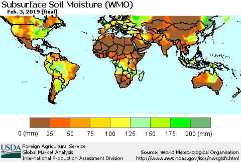 World Subsurface Soil Moisture (WMO) Thematic Map For 1/28/2019 - 2/3/2019