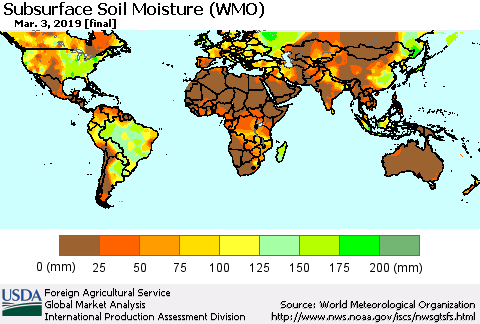 World Subsurface Soil Moisture (WMO) Thematic Map For 2/25/2019 - 3/3/2019
