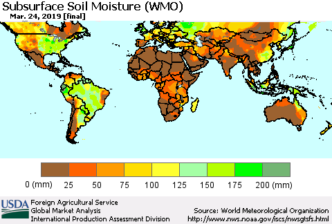 World Subsurface Soil Moisture (WMO) Thematic Map For 3/18/2019 - 3/24/2019
