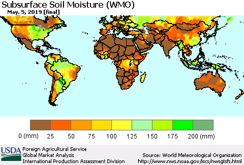 World Subsurface Soil Moisture (WMO) Thematic Map For 4/29/2019 - 5/5/2019