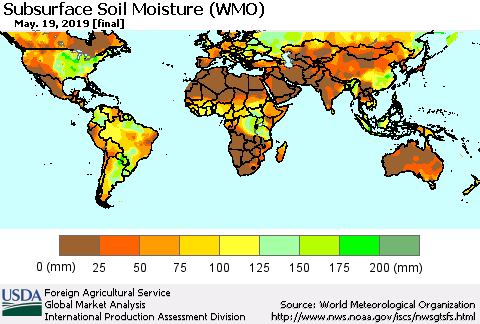 World Subsurface Soil Moisture (WMO) Thematic Map For 5/13/2019 - 5/19/2019
