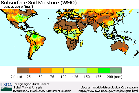 World Subsurface Soil Moisture (WMO) Thematic Map For 5/27/2019 - 6/2/2019